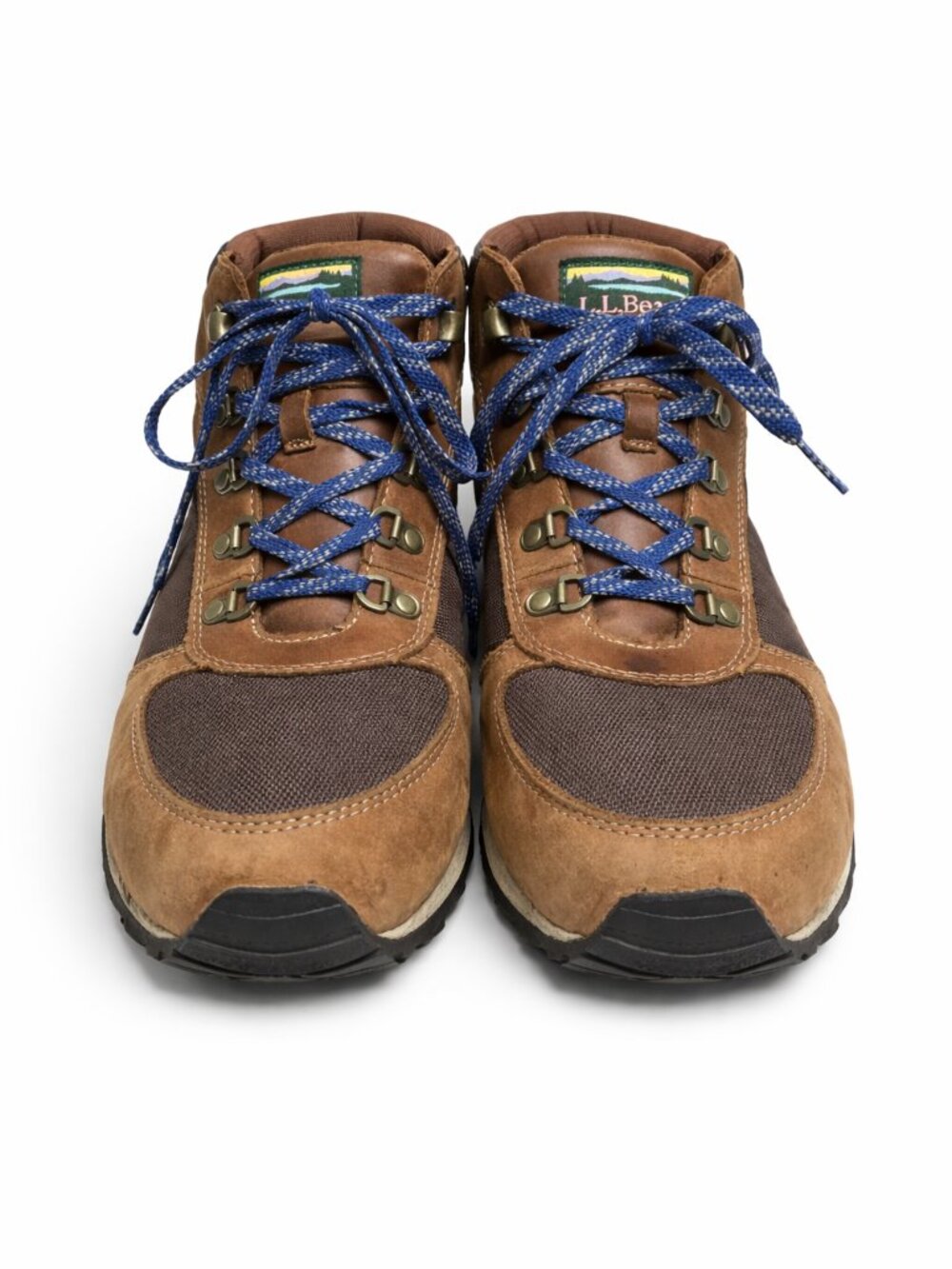 L.L. Bean Brown and Tan Hiking High Top Shoes with Blue Laces, Size 11